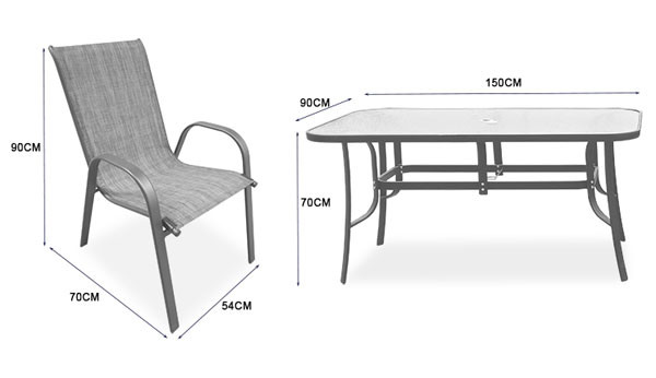 Garden Furniture Outdoor Patio Conversation Dining Set 7 Piece Modern Metal Steel
