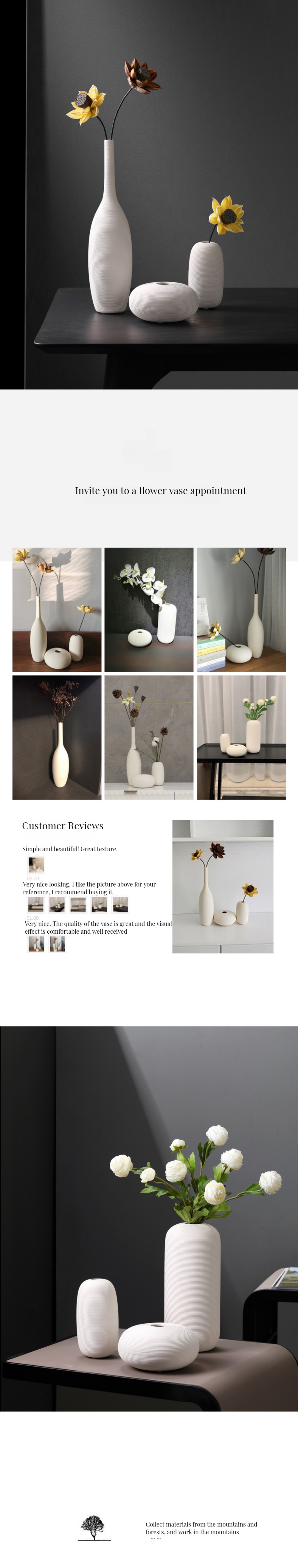 Modern Handcrafted Dry Flower Arrangement Vase in White Ceramic for Tabletop Decoration