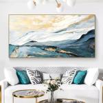 Blue Gold Foil Abstract Landscape Oil Painting On Canvas Hand Painted Modern