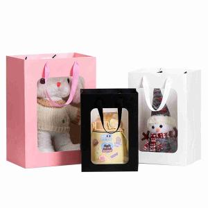 Quality FSC Gift Doll Kraft Floral Paper Bag With PVC Transparent Window wholesale