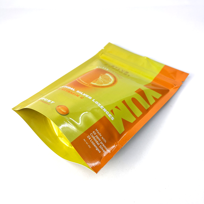 Food Grade Glossy Stand Up Zipper Plastic Bag For Vitamin Packaging Bag