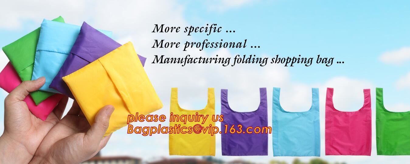 Recycled Foldable Nylon Polyester Tote Bag with logos polyester shopping bag Custom advertising handle non woven bag PAC