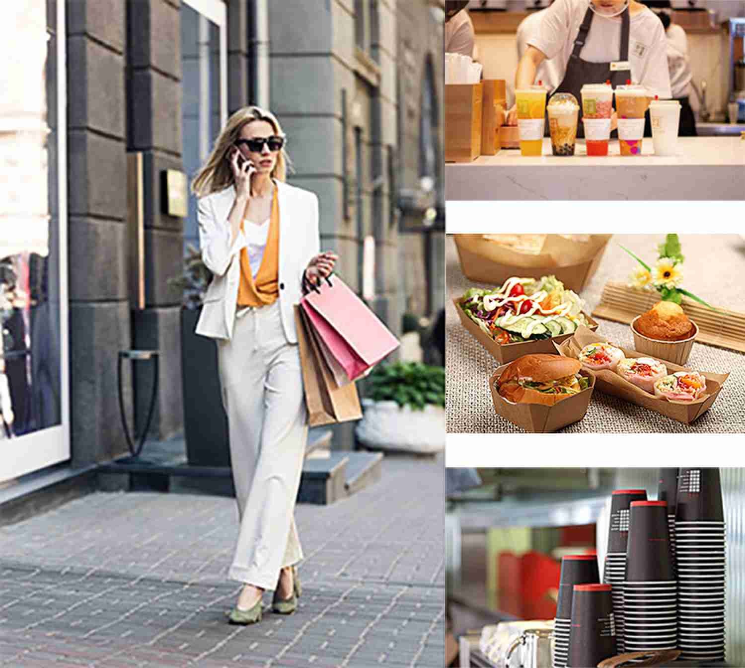Food Coffee Packaging Greaseproof Takeaway Paper Bags With Handle OEM