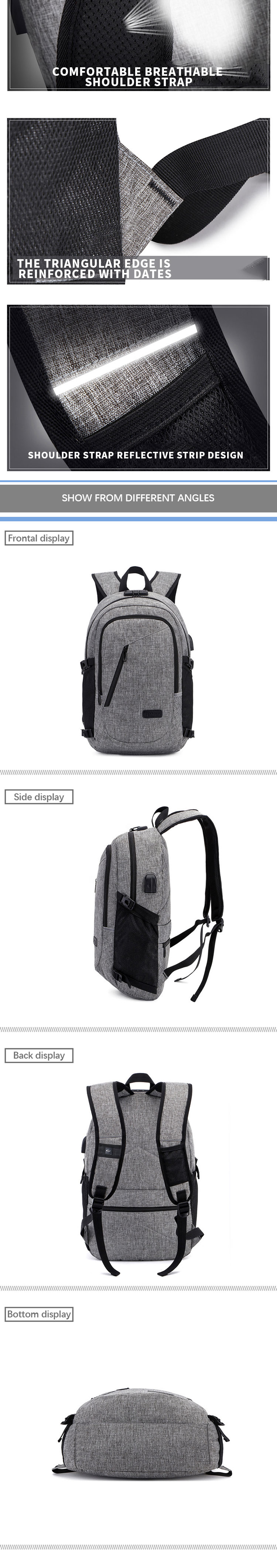 Anti Theft Short Trip Laptop Backpack Large Capacity Waterproof With USB Charging