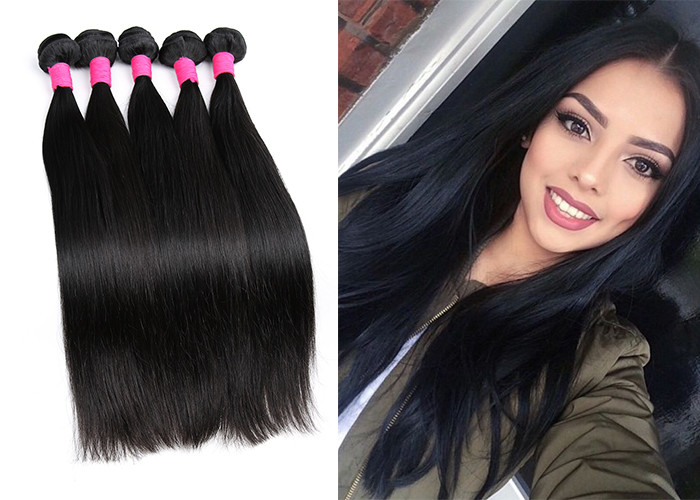 Unprocessed Brazilian Virgin Human Hair Extensions Straight Human Hair Weave Color 1B