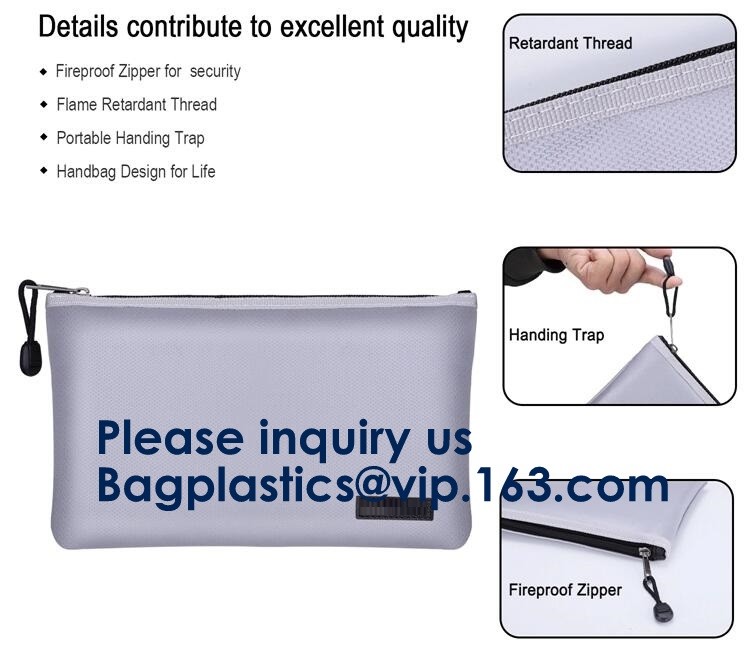 waterproof and fireproof resistant document bag,Lock Box Bag For Documents Money & Office Files Freproof Safe Bag with L