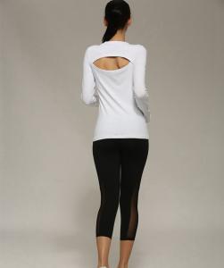 Quality solid color round neck long sleeve nylon sports fitness T-shirt for ladies wholesale