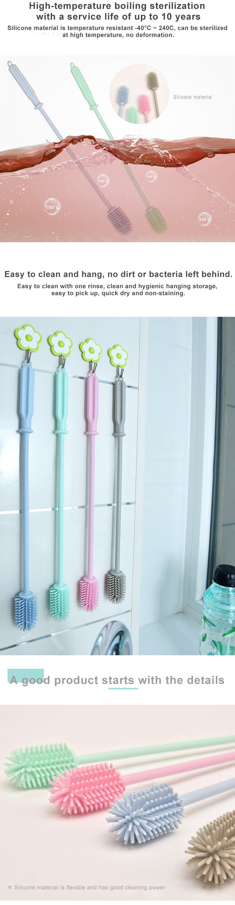 OEM Flexible Collapsible Silicone Bottle Cleaning Brush
