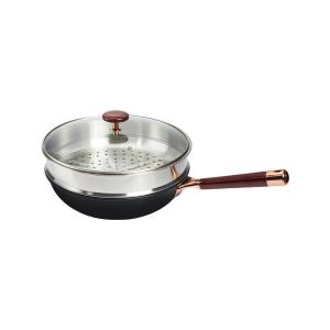 Quality 2.5kg Rose Gold Kitchen Frying Pans 32cm Uncoated With Steamer wholesale