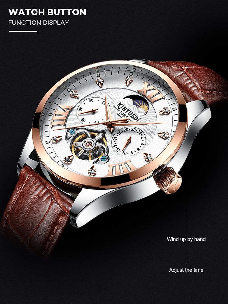 Watches men luxury brand automatic luminous moon phase watch Leather fashion tourbillon automatic mechanical watch