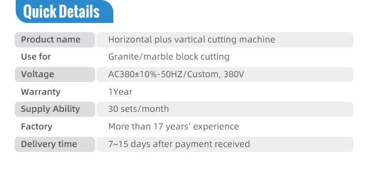Stone Block Cutter with Horizontal Plus Vertical Bridge Saw and PLC Control System