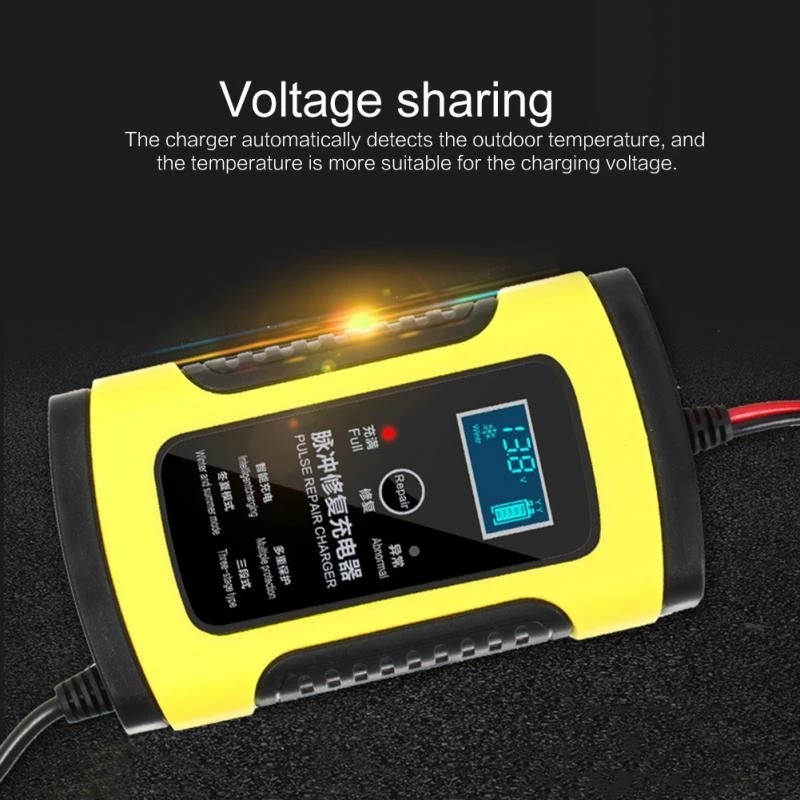 Motorcycle 12V 6A Fully Intelligent Pulse Repair Charger LCD Display For