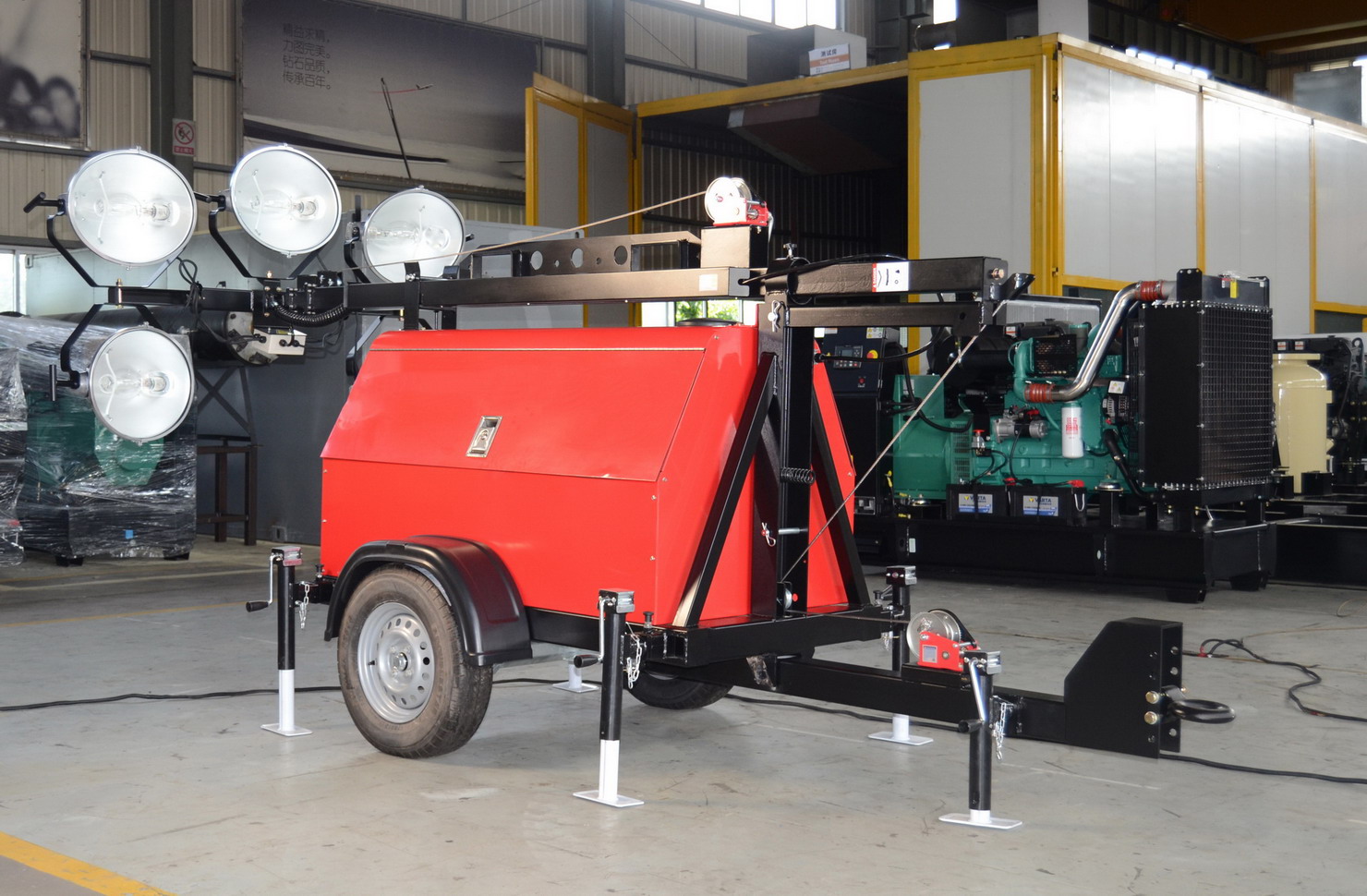 240V 4X 200W Doosan Portable Led Light Tower 5m AC Diesel Generator