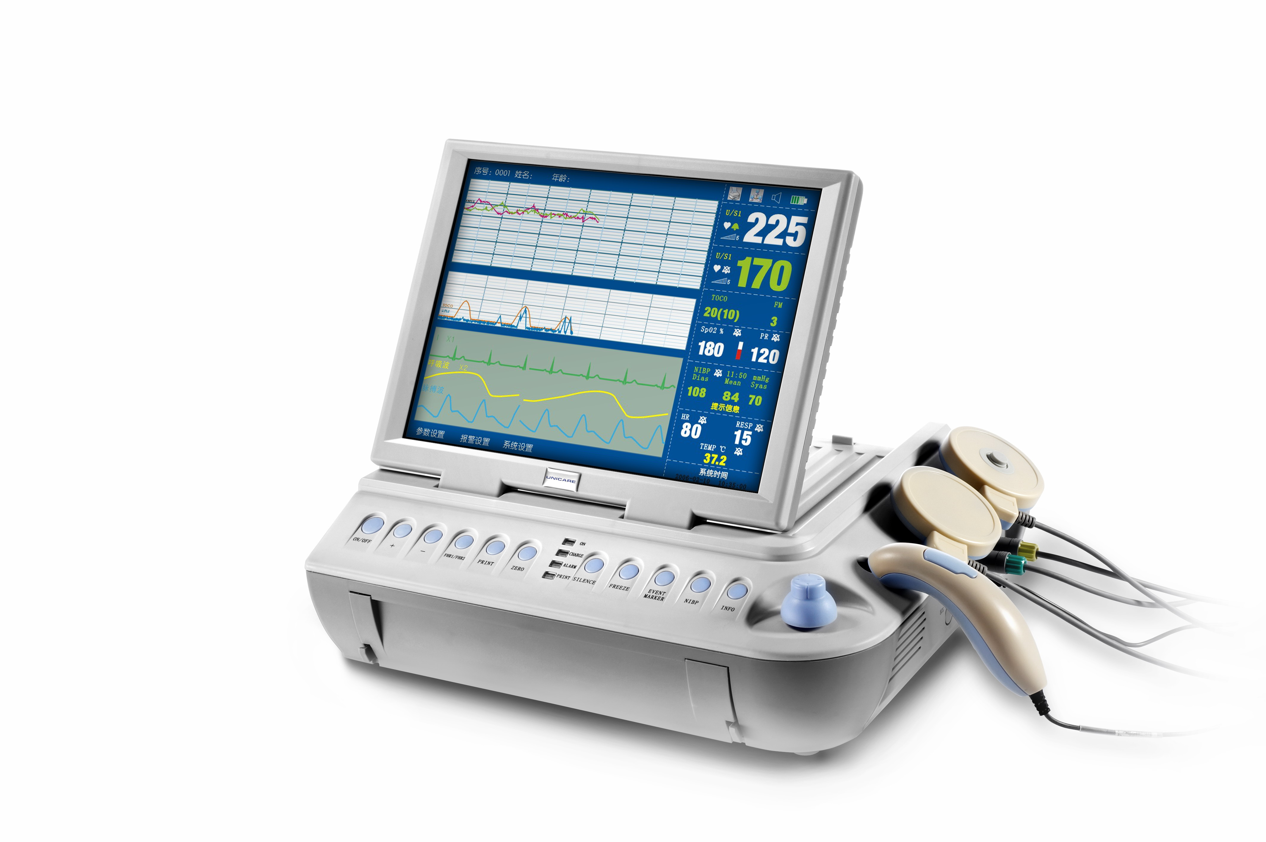 ctg machine maternal and fetal doppler monitor for TOCO,FHR,FM DM002