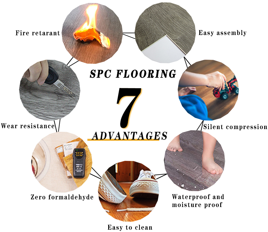 Hotel Wood Flooring Colour Easy to Install 4.0mm Commercial Grooving Veneer Spc Flooring