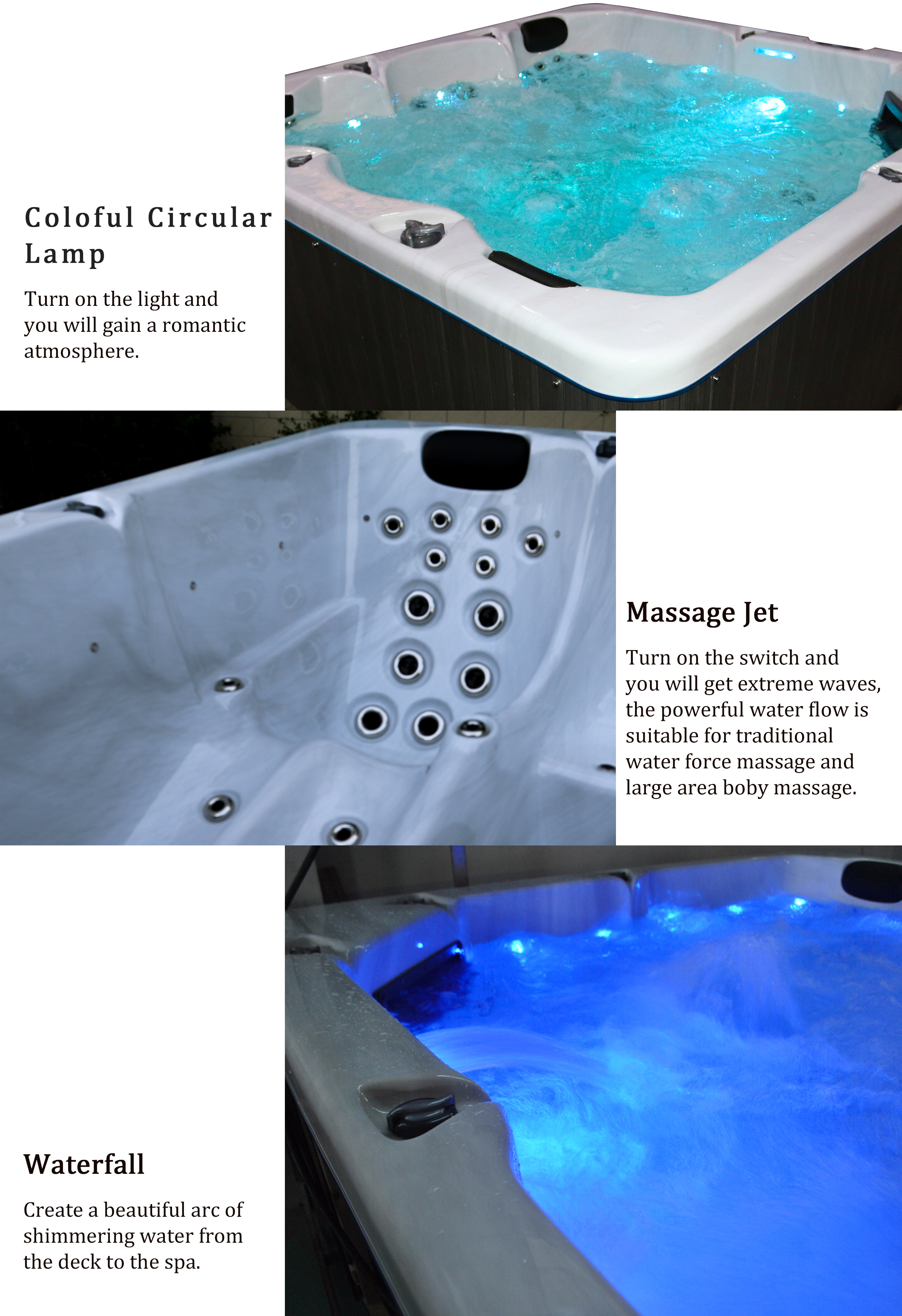 5 Persons Family And Friend Outdoor Hot Tub With Sleek Exterior Styly And Seat