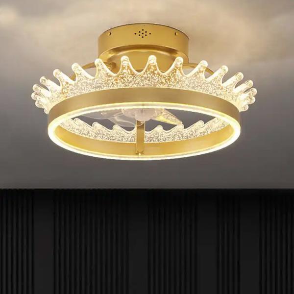 Cheap Gold Round Flush Mount Ceiling Fan Light , 6 Speed Ceiling Fan With Remote for sale