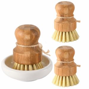 Quality Natural Sisal Bristle Bamboo Dish Brush Washing Cast Iron Pan / Pot wholesale