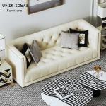 3 Piece White Living Room Sectional Sofa Sleeper Nordic Genuine Leather Villas