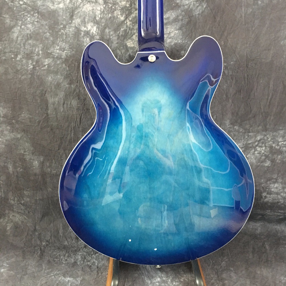 Semi hollow shell Archtop guitar Quilted maple trans-Blue with Bigsby