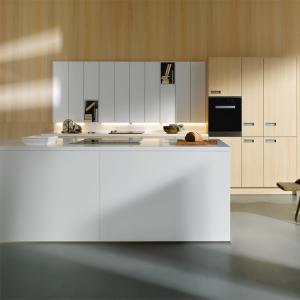Quality White Wood Grain Kitchen Cabinets Space Saving Apartment 16mm Parallel Kitchen Cabinets wholesale