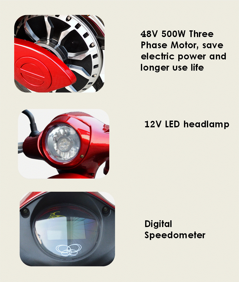 18 Inch Vespa Style Electric Bike Scooter 35km/h 48V 500W Motor
