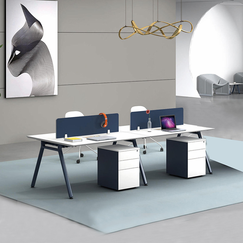 Workstation Desk Office Furniture Blue Wooden Workstation 4 Seat Office Computer Desk