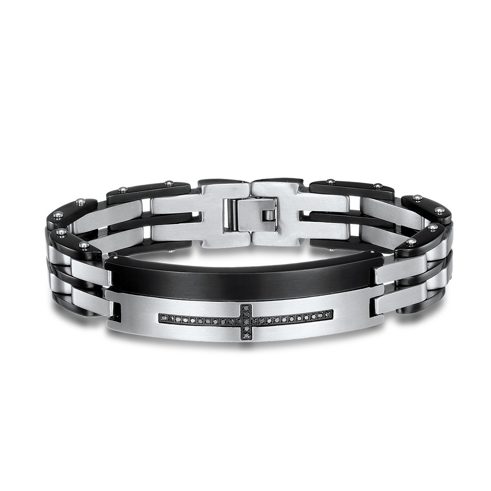 Classic Men Wide Stainless Steel Bracelet Two Tone Rose Gold With Silver Watch Band