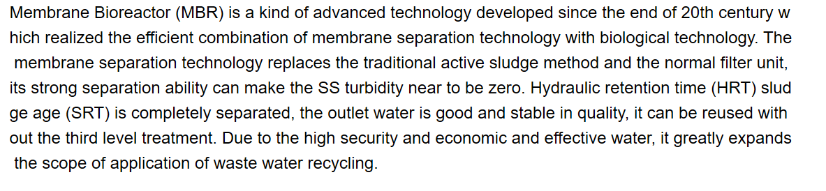 330*180*220cm MBR Nano Filtration Waste Water Treatment Machine With Core Components