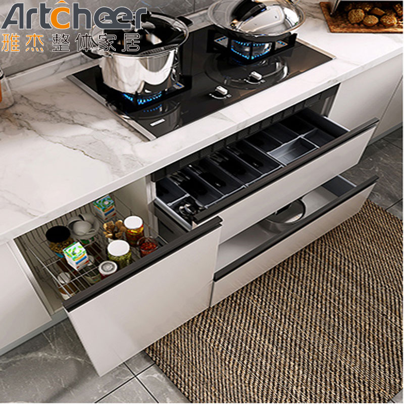White Color U Shape Kitchen Cabinet WPC Material Customized Size for Modern Home Made