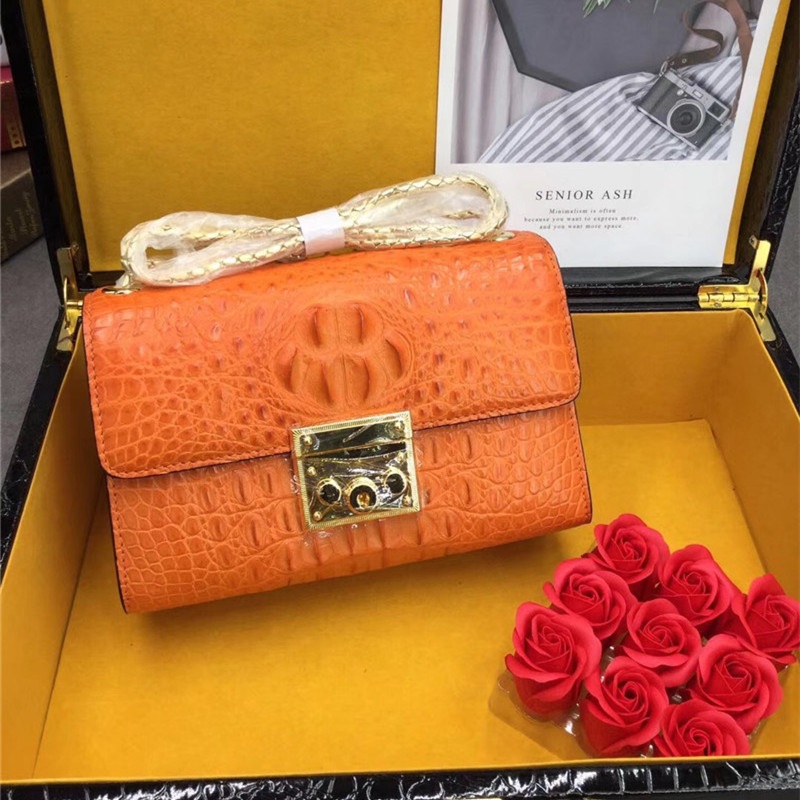 Exotic Crocodile Skin Women's Small Purse Genuine Alligator Leather Lady Flap Bag Chain Belt Female Cross Shoulder Bag