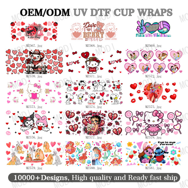 Wholesale Uv Dtf Cup Wrap Transfers Valentine'S Day High Quality Custom Uv Dtf Transfer Couple Design Cup Wrap