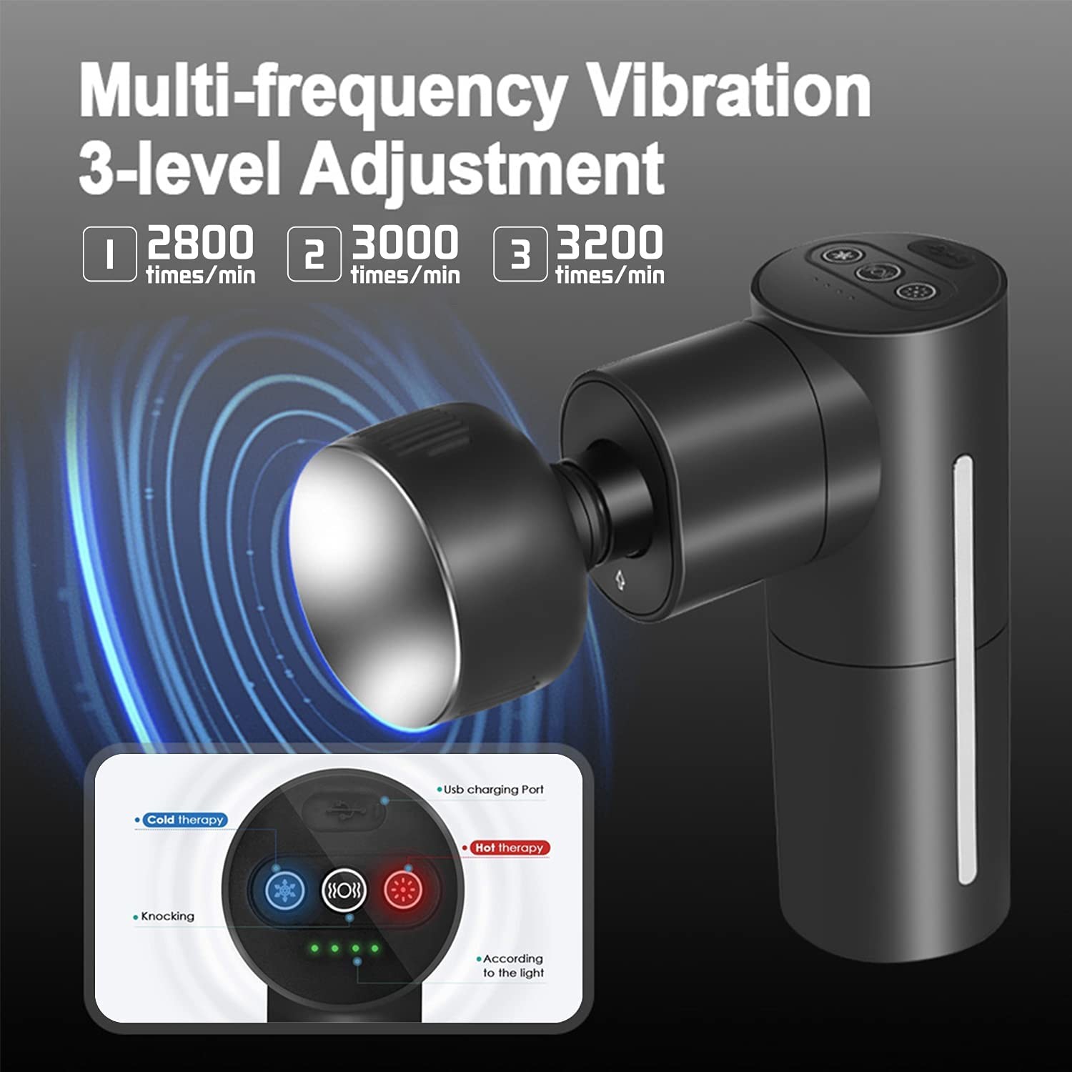 3000rpm Hot Cold Handheld Vibrating Muscle Gun Lightweight With Heating Head