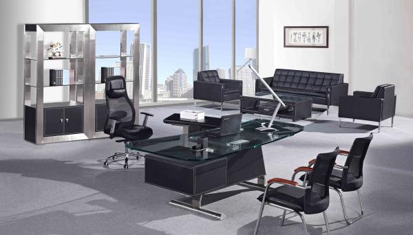luxury 2.4m office leather glass executive table/leather glass office manager