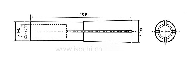 Excellon Spindle Drill Collet CD1010 UNC8-32 Length 25.5mm Diameter 4.7/5.7mm