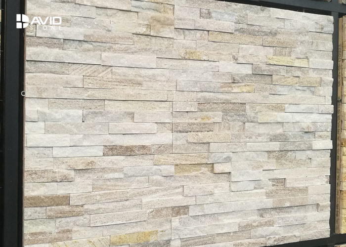 Wooden Quartzite Cultured Stone Siding Panels With Golden Veins Elegant Decor