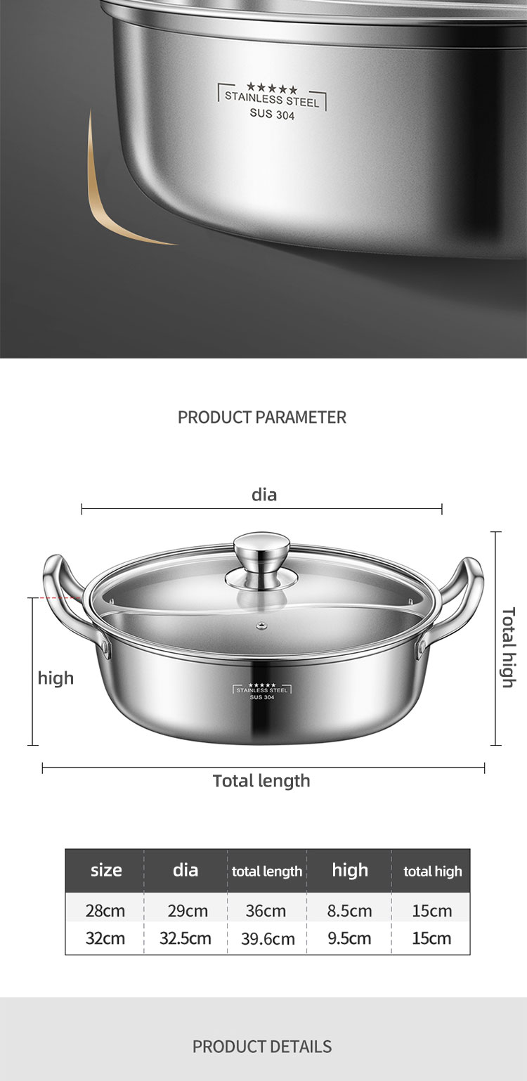New Arrival 28cm Hot Pot Multi-user Hotpot Induction Soup Pot 304 Stainless Steel Shabu Pots For Cooking