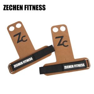 Quality Leather Crossfit Hand Grips Fingerless Gymnastic 2 Holes Microfiber Brown wholesale