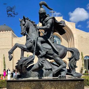 Quality BLVE Bronze St.George Statue Large Catholic Religious Warrior Saint George Sculpture Riding Horse Dragon Life Size wholesale
