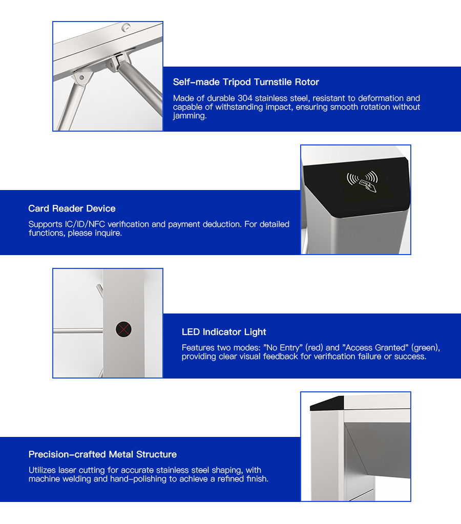 HCW 300-800mm Gate Length RFID Turnstile Gate Semi Automatic Pedestrian Security Gate