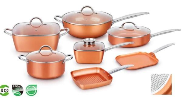 Eco-freindly Aluminum 7pcs Forged-die casting copper ceramic coating cookware