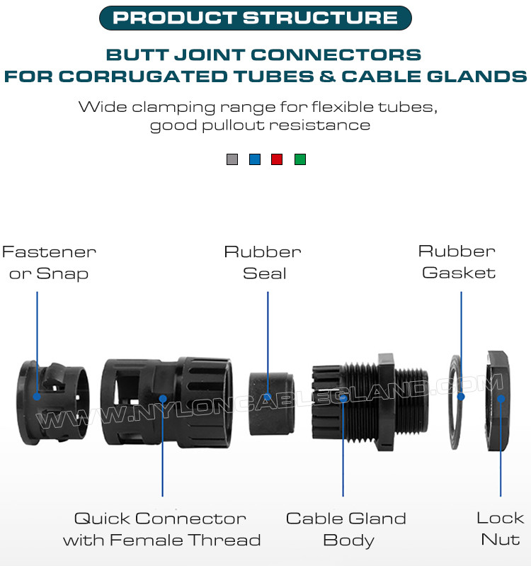 Internally Threaded Straight Connectors (Tube Connectors) Nylon 6 Black Connecting Flexible Tubes AD10~AD42.5 & Metric/PG Cable Glands for Cable