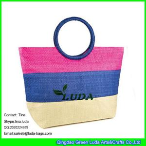 Quality LUDA striped straw beach bag ring fashion lady straw handbag paper straw wholesale
