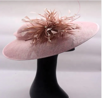 Party decoration sinamay hat with feather flower and headband