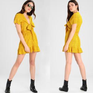 Quality Glamorous Day Dress Bow Tie Sexy Yellow Polka Dot Dress Women wholesale