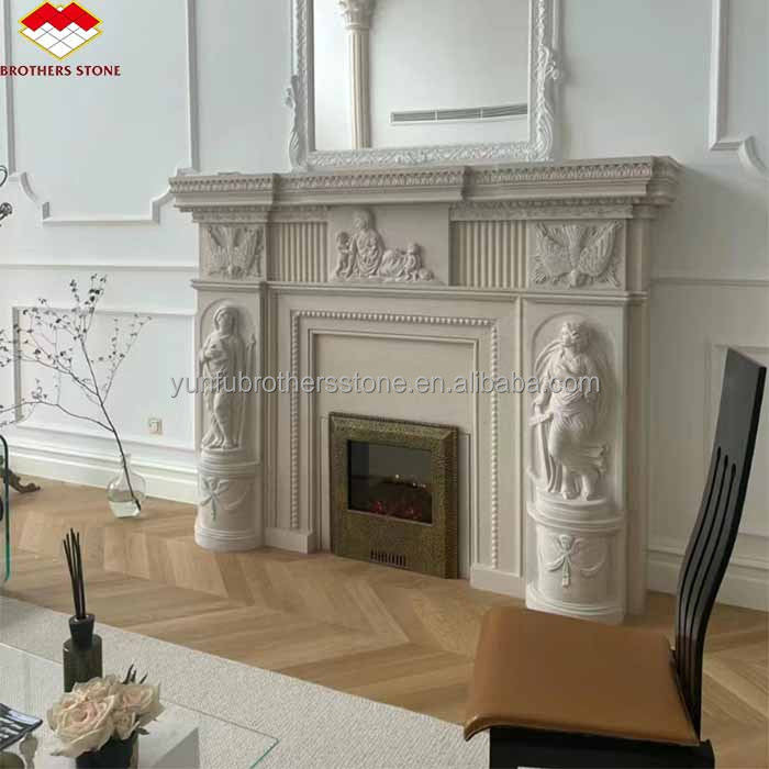 Customized European Style Fireplace Natural Marble for Modern Indoor Living Room