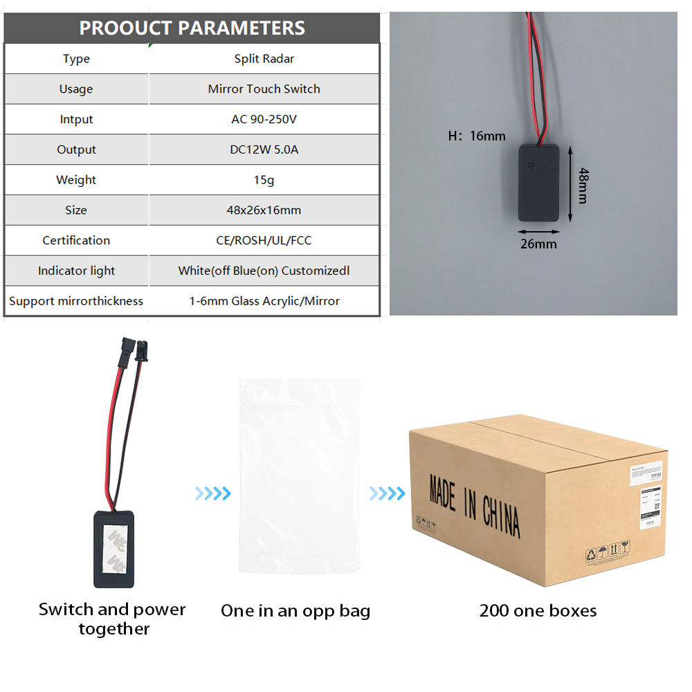 Smart Mirrors Radar PIR Motion Sensor Light Switch Integrated and Customizable Design