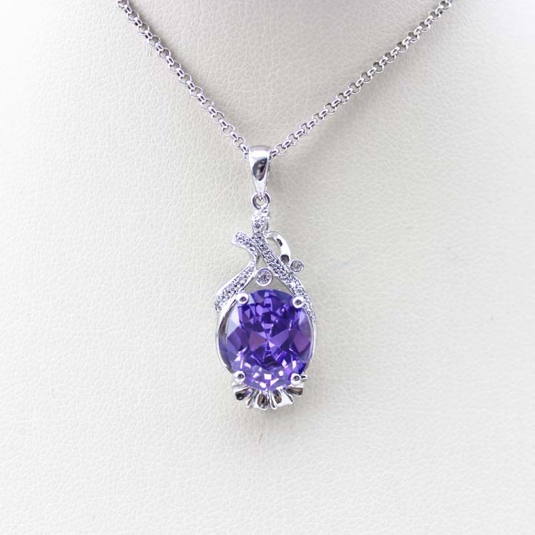 Sterling Silver Jewelry 9x11mm Oval Amethyst Cubic Zircoina Pneant (PSJ0416)