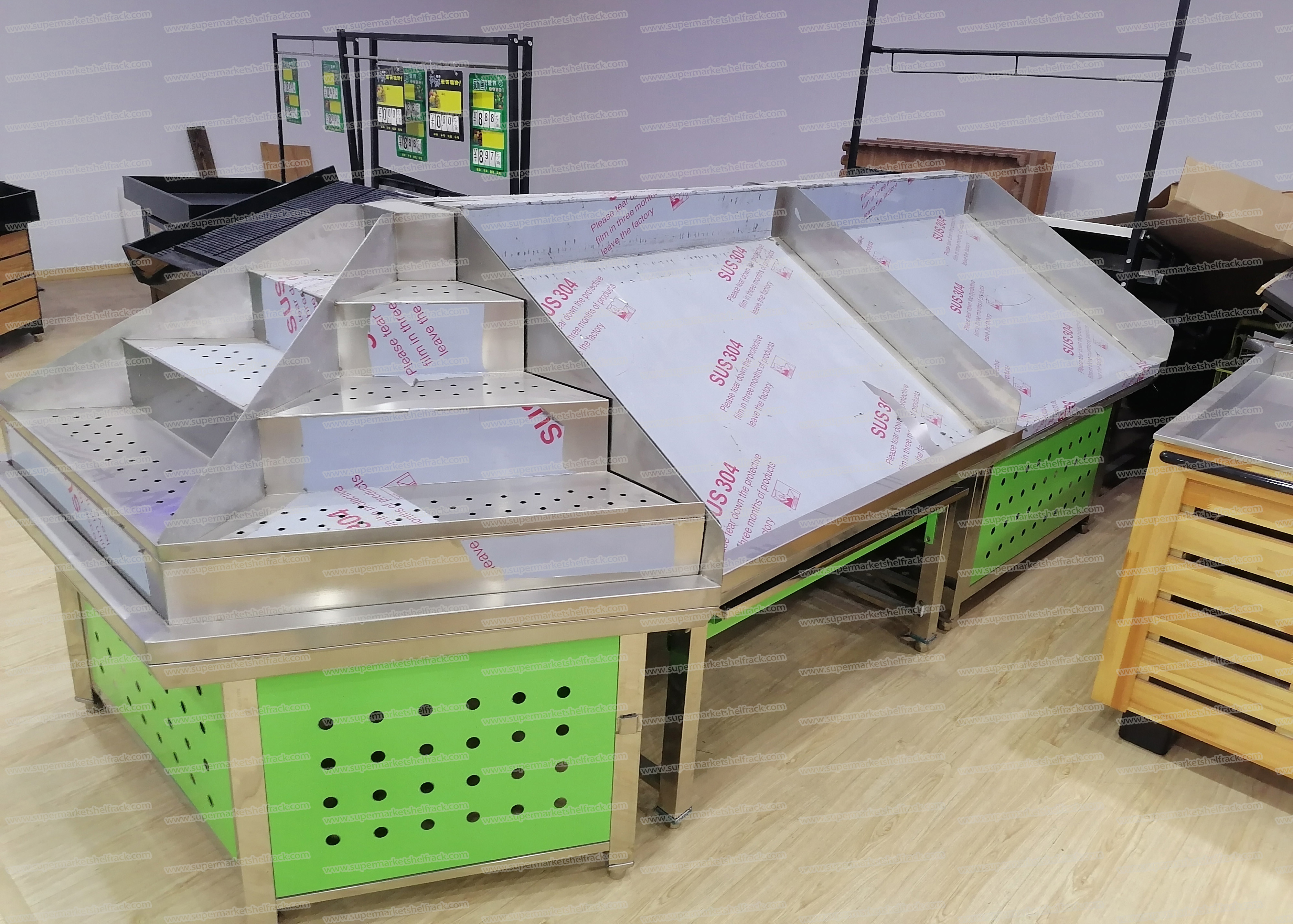Supermarket 1.2M 1.65M Vegetable Fruit Green 150kg Display Stands For Vegetables