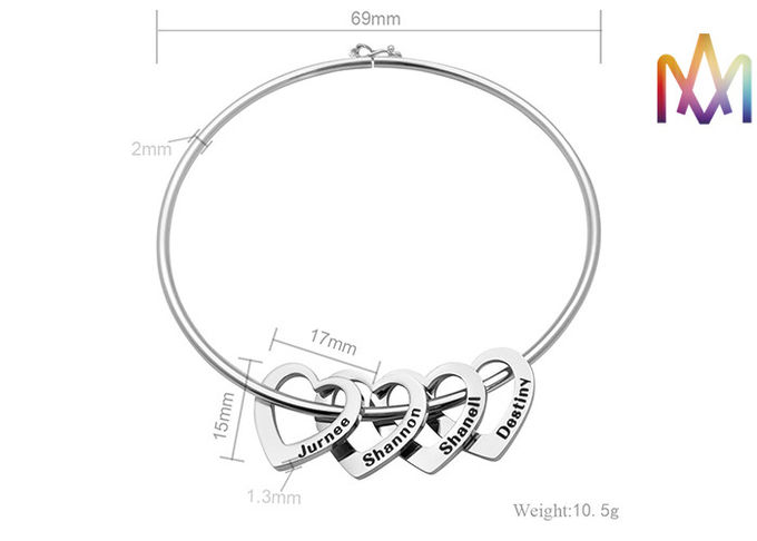 10.5g Heart Charm Womens Engraved Bracelets Bangles
